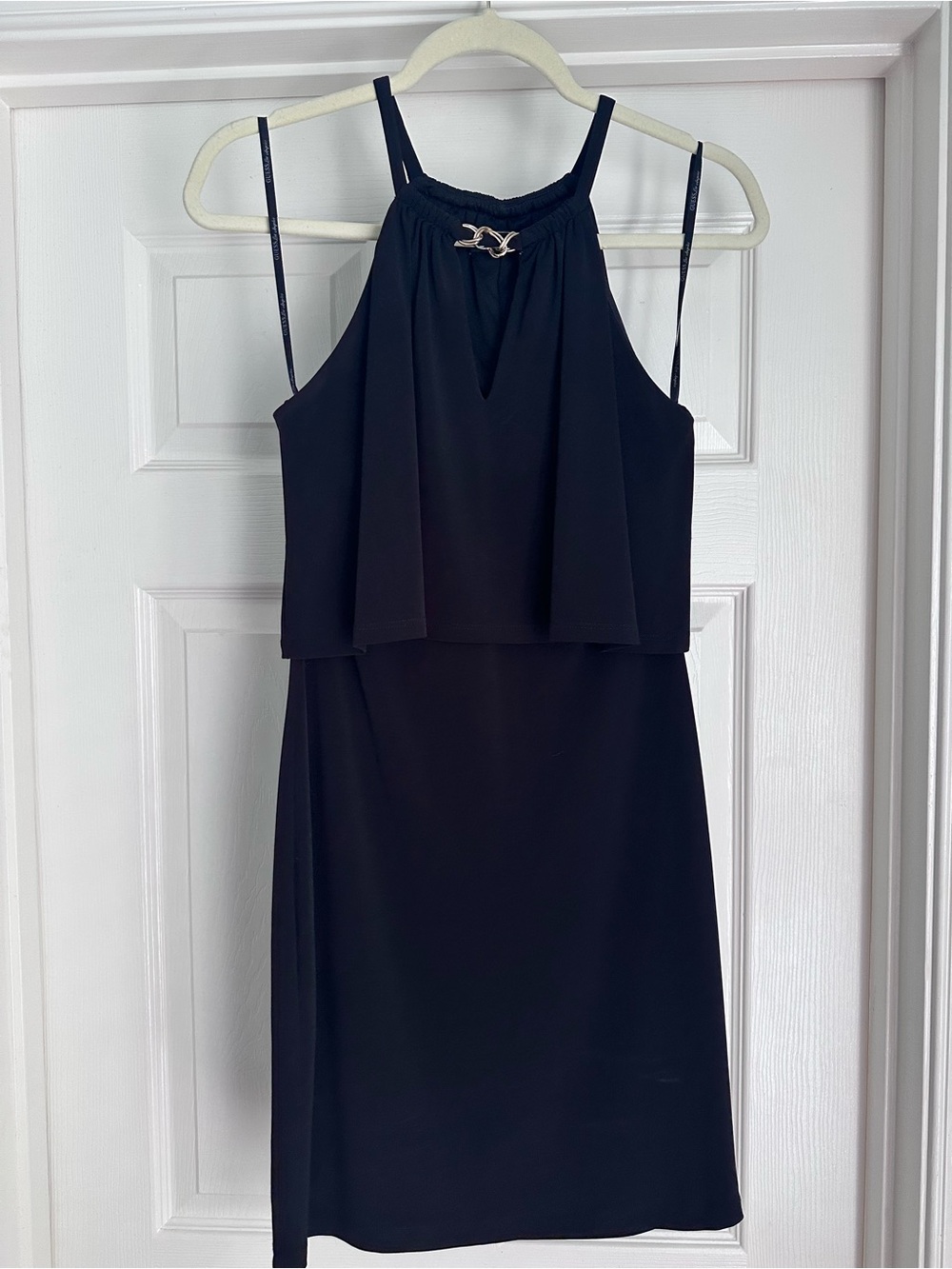 Guess Black Midi Halter Dress with Metal Accent